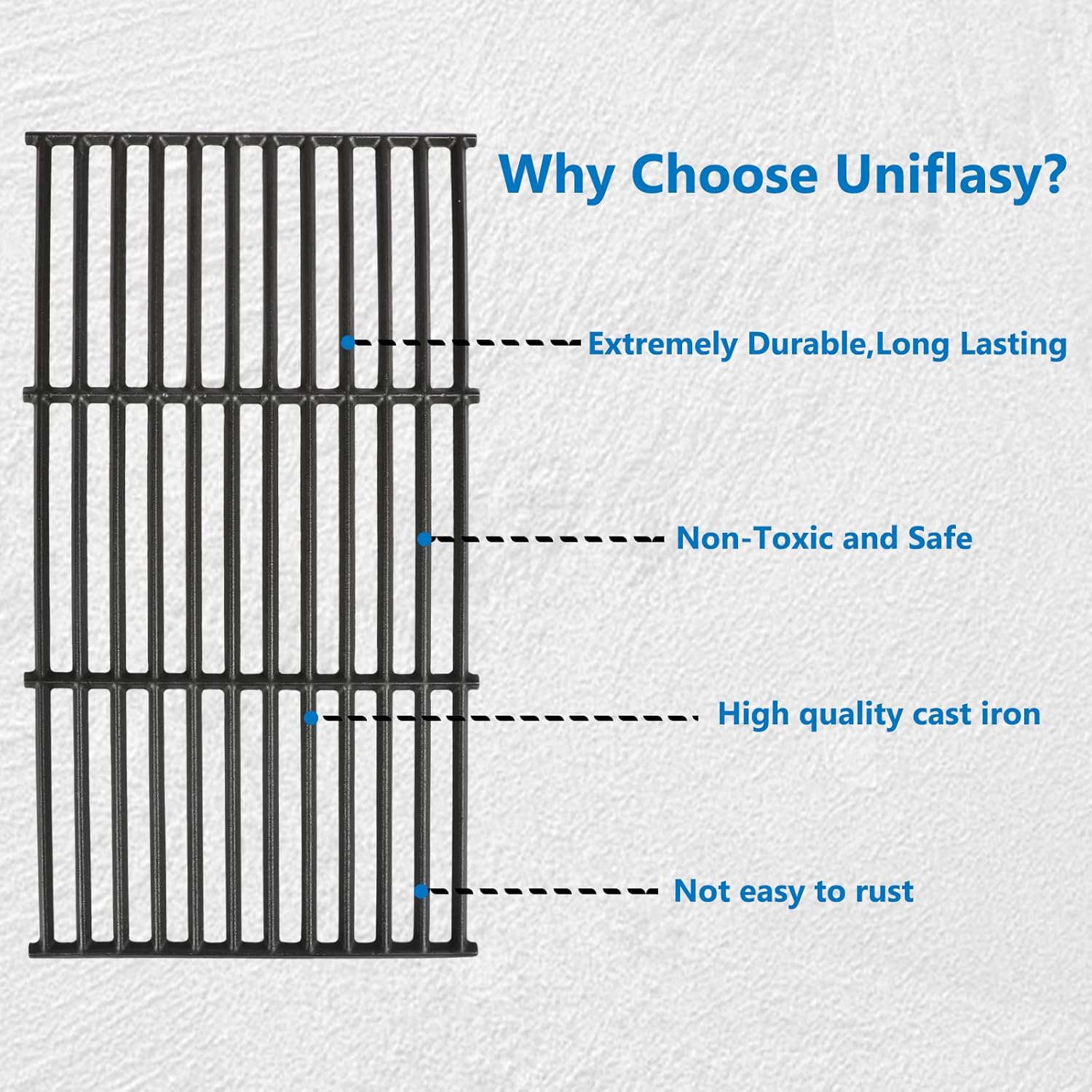 Uniflasy Cast Iron Grill Grate fit Chargriller 1733 Smokin' Champ Charcoal Grill Horizontal Smoker Grates,Cooking grate Replacement Parts for Chargriller Set of 3