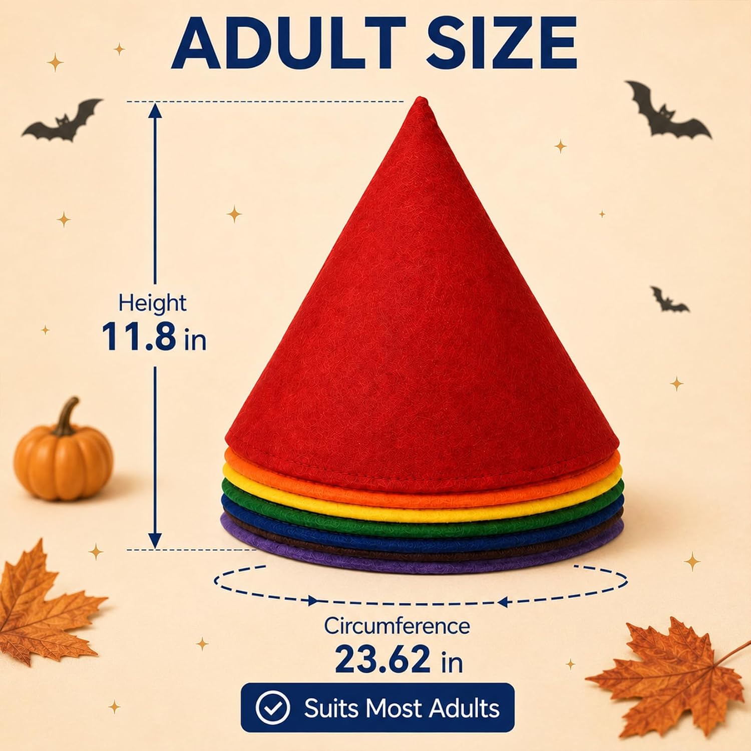 RAINFLOW 7PCS Gnome Hat - Colorful Cone Hats for Adults with 7 Colors