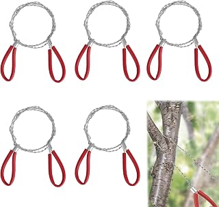 5PC Red Stainless Steel Cable Saw Set, Metal Wire Saw for Emergency Survival, 23.62 Inch Hand Pocket String Rope Cutting Tool, Ideal for Camping, Hiking, Hunting Adventures