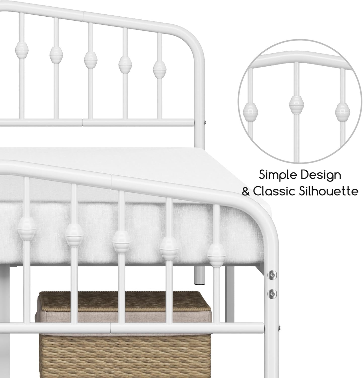 Yaheetech Metal Bed Frame Queen Size Metal Platform Bed Frame with Victorian Style Headboard/Footboard/Easy Assembly/No Box Spring Needed/White Smoke