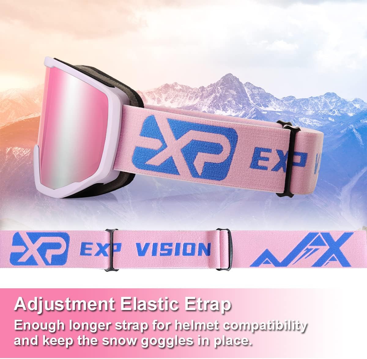 EXP VISION Ski/Snowboard Goggles for Men Women, OTG Snow Goggles Anti Fog UV Protection