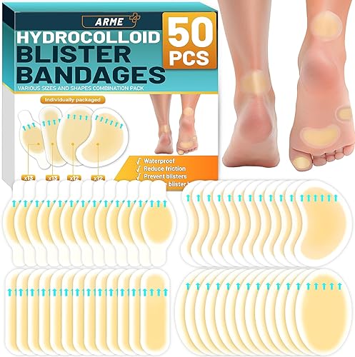 Arme Hydrocolloid Bandages, Gel Blister Bandages for Feet 50Pcs 4 Shape | Waterproof Blister Pads Blister Cushions for Pre...