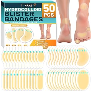 Arme Hydrocolloid Bandages, 50Pcs Gel Blister Bandages for Feet, Waterproof Blister Pads Blister Cushions for Prevention & Recovery, Blister Bandaids for Heel Foot Toe Protection(4 Shape Variety Pack) - Amazon product rated Grade B
