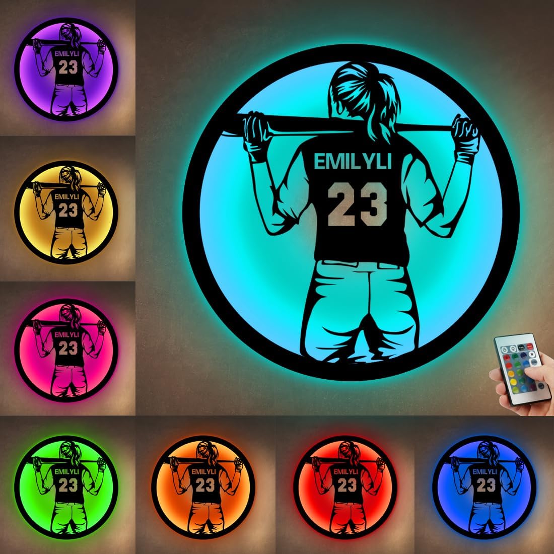 Personalized Wall Mounted Softball Player Night Lights Custom Name Softball LED Sign Baseball Lamp Gifts for Softball Lovers Softball Lights Birthday Christmas Ideas Gifts Bedroom Home Decor