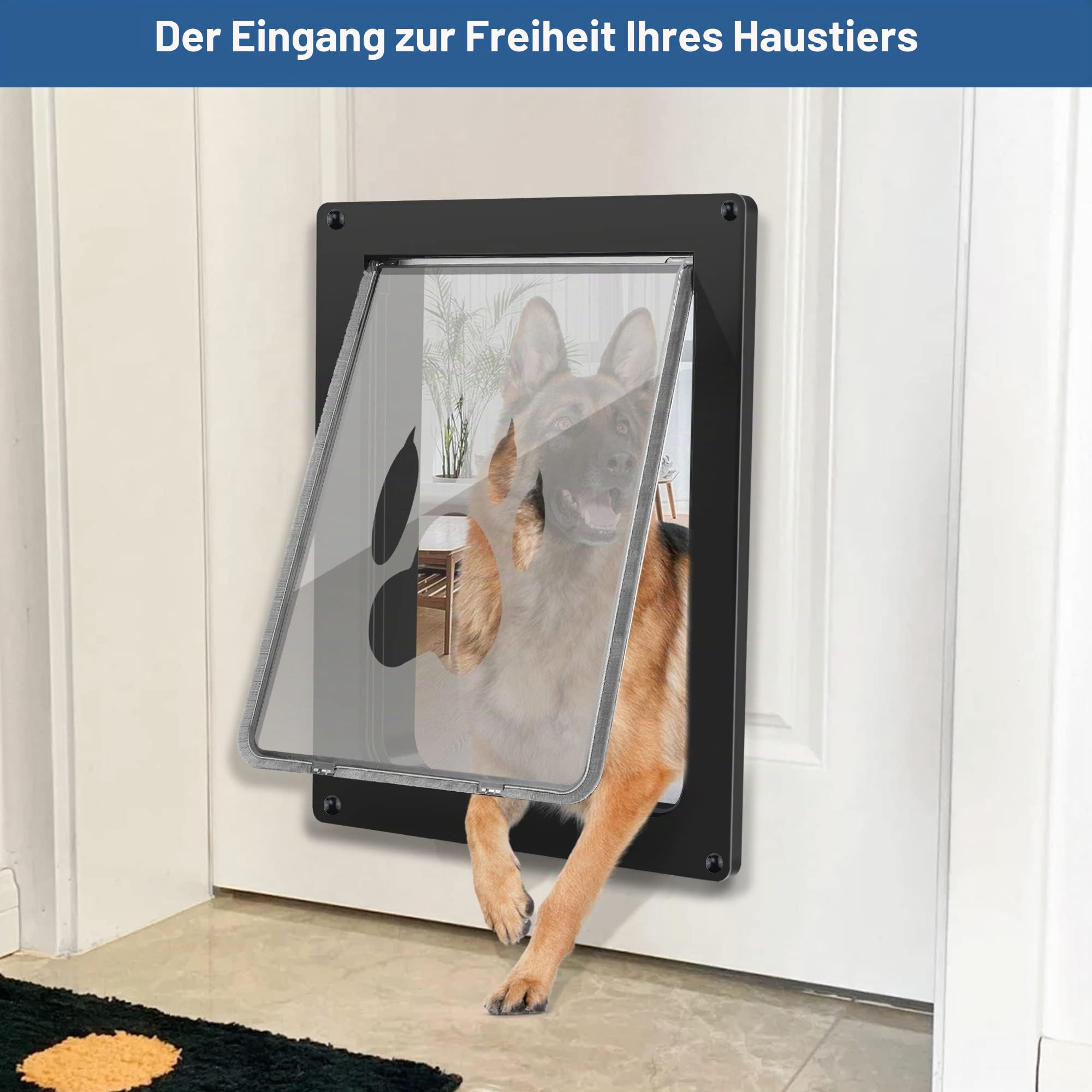 CEESC Hundeklappe für große Hunde, Wetterfeste Pet Door für Katzen und Hunde bis zu 45 KG, Haltbare, Snap-In Schließplatte Inklusive, Geeignet für Innen- und Außentüren (groß, schwarz