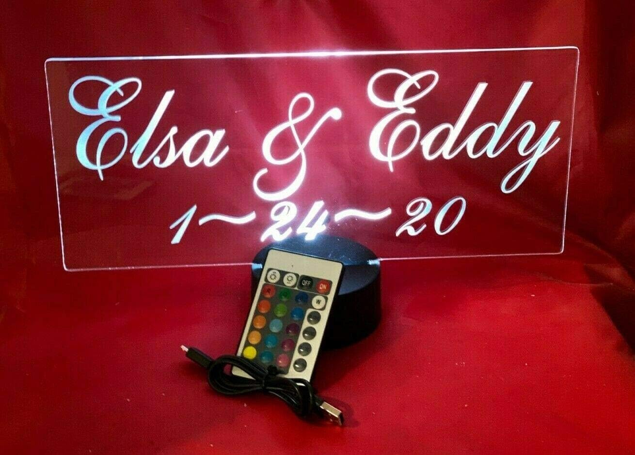 Couple Love Partner Light Up Table Lamp LED Engraved Names, Anniversay Date Personalized, 16 Color Changing Options With Remote, It's WOW, Valentine's Day Anniversary Engagement Wedding Gift