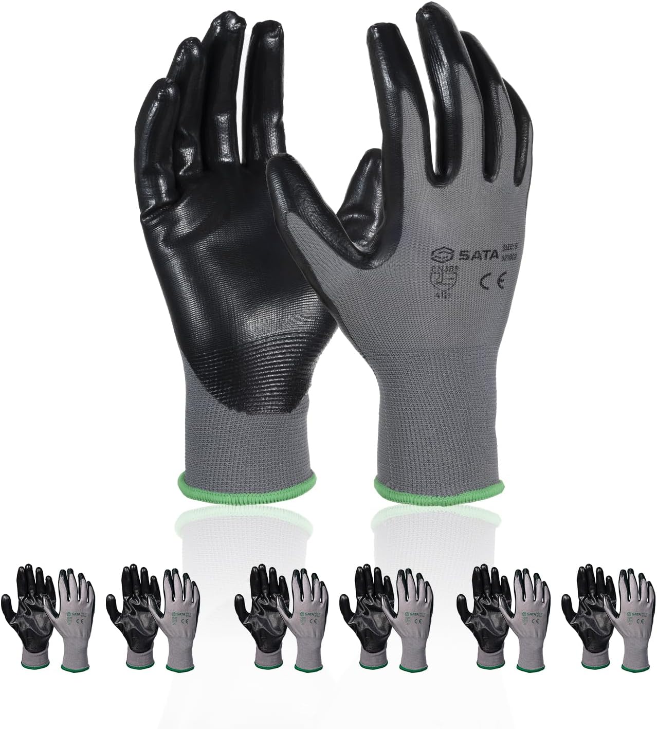 SATA 13 Gauge Nitrile Dipped Palm Gloves, Nitrile Glossy Coating, Seamless polyester knitted gloves
