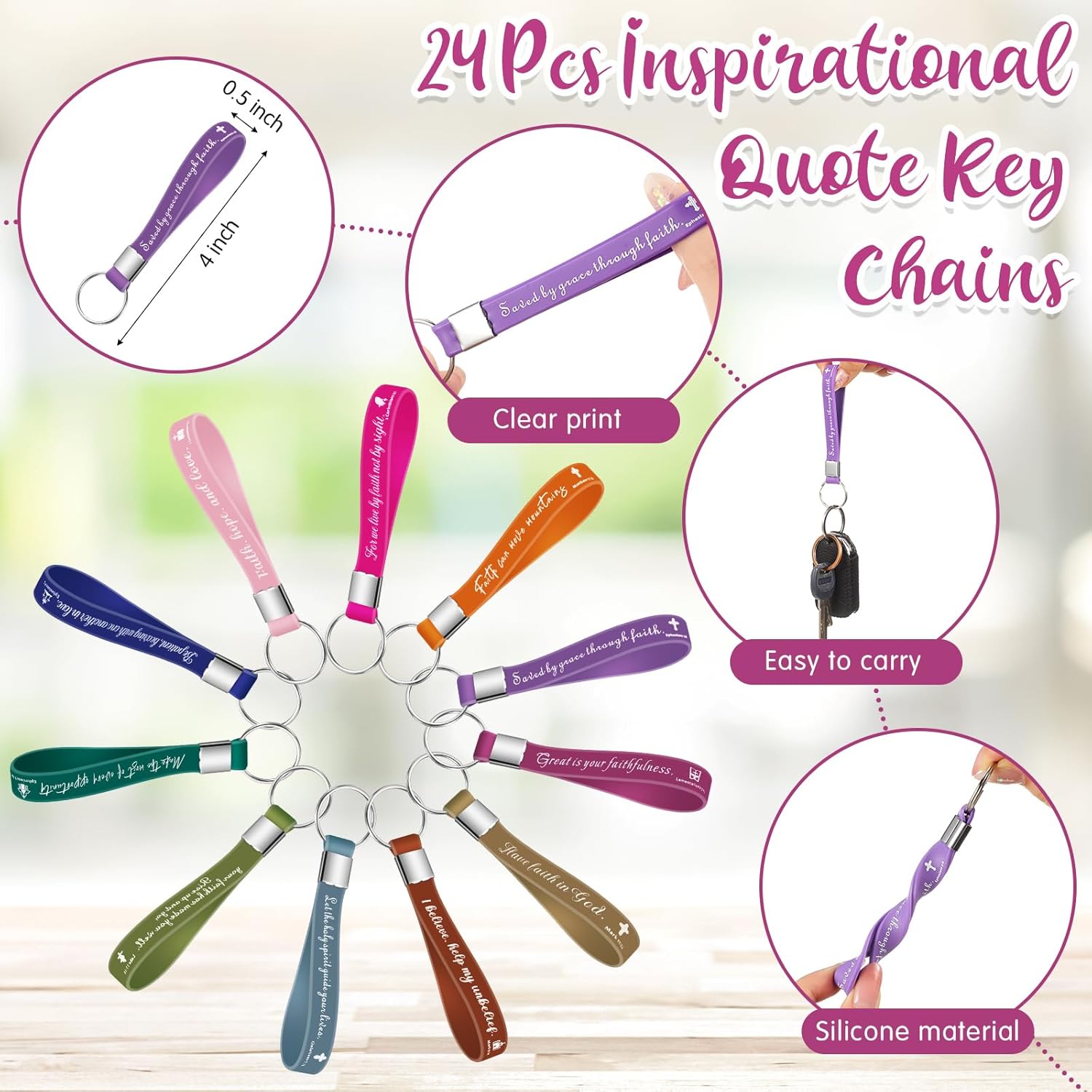 Estune 72 Pcs Christian Bible Gifts Set Bulk Religious Scripture Notebooks Scripture Quote Inspirational Ballpoint Pens Verse Keychain Christmas Inspirational Bible Gifts for Office (Bright)