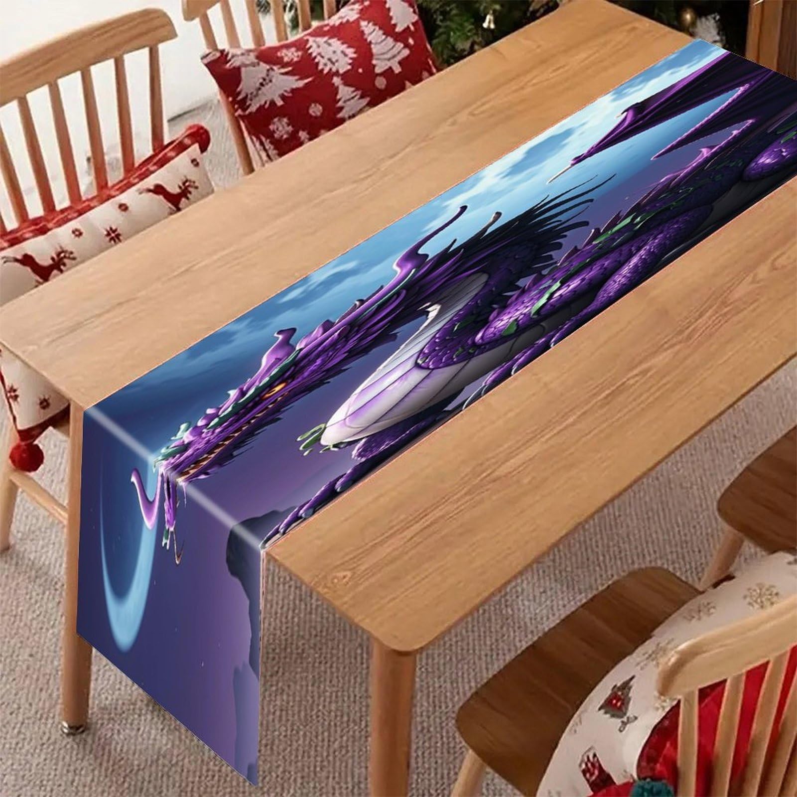 Purple Dragon Purple Moon Table Runner Modern Art Farmhouse Linen Table Runner Dresser Scarf Seasonal Kitchen Dining Table Decoration Dresser Scarves for Home Party Decor 13x70 Inch