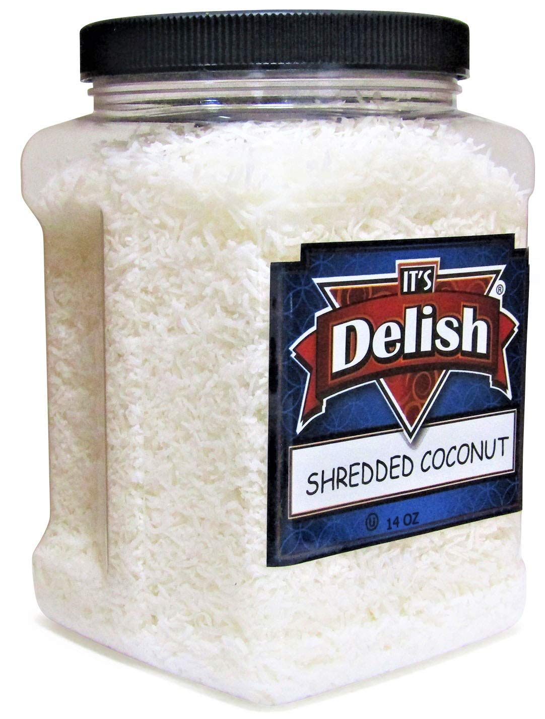 Gourmet Shredded Coconut All Natural Flakes, Raw, Unsweetened, by It's Delish – 14 Oz Jumbo Reusable Container – Great for Smoothies, Oatmeal Fruits, Recipes & Baking – Gluten Free – Certified Kosher