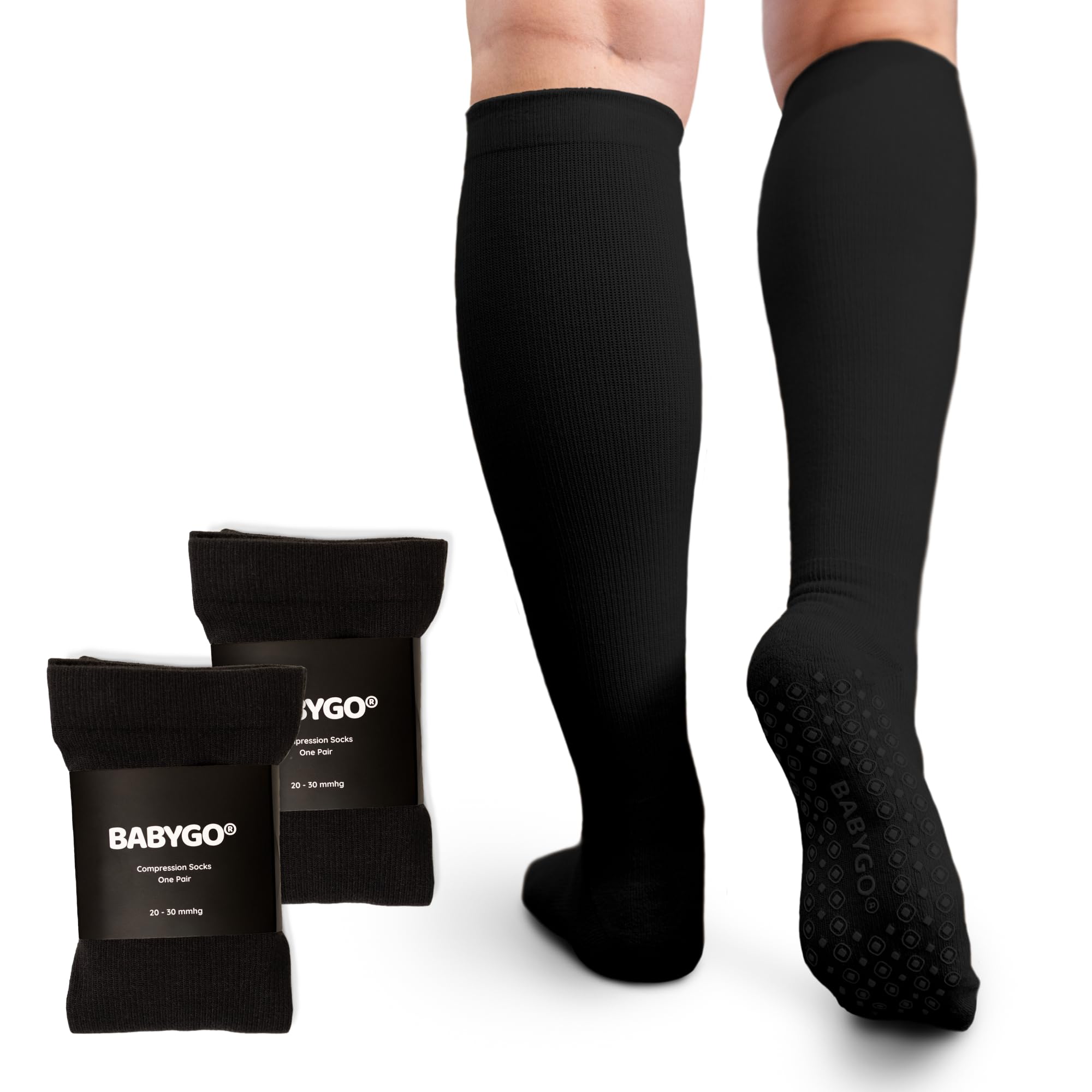 Babygo Black - 2 Pack Babygo® Compression Socks For Pregnancy – 20-30Mmhg Maternity Support For Swelling, Circulation, Varicose Veins, Travel & Flights (, M/L - Standard)