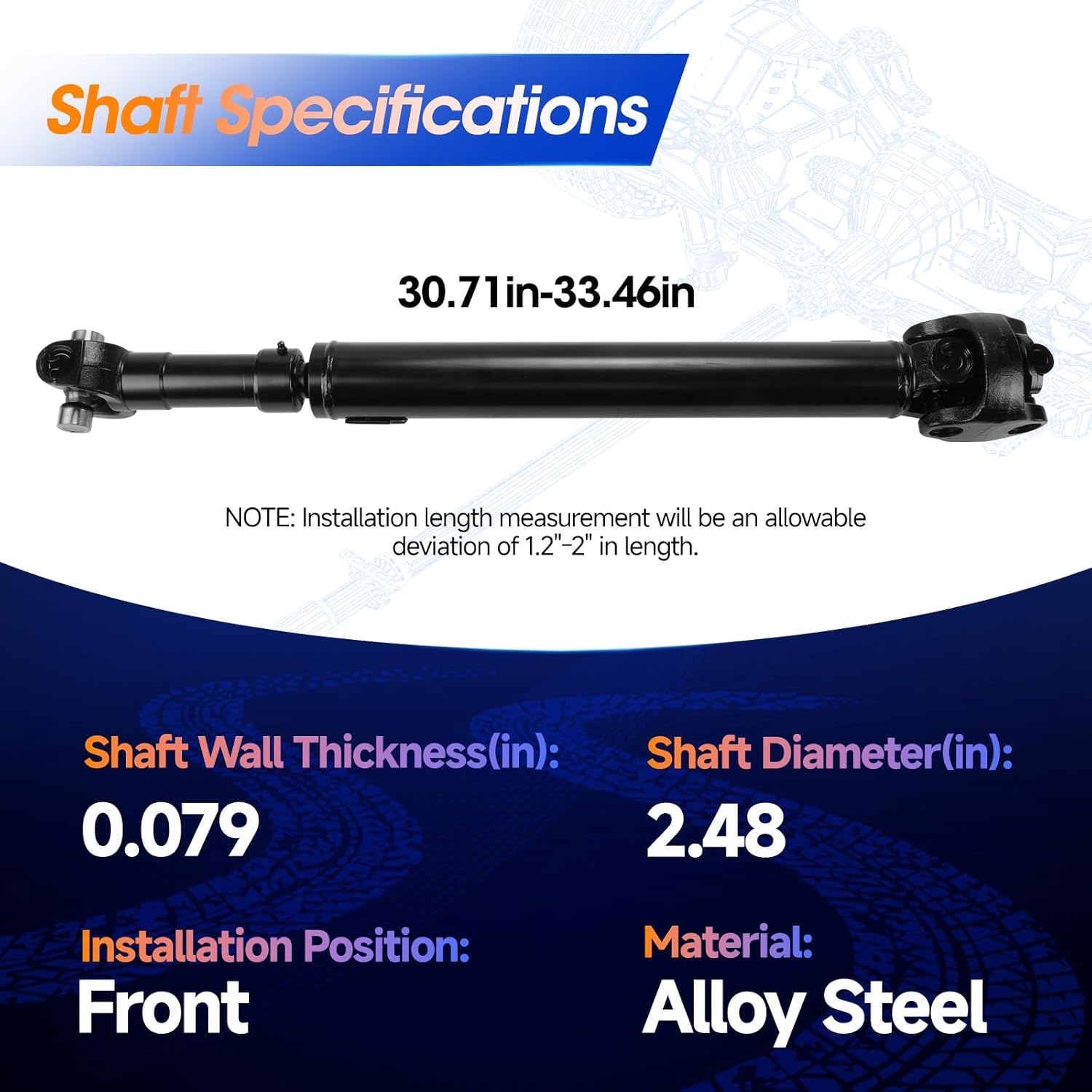 53005542AC Front Drive Shaft Prop DriveShaft Assembly [4WD Automatic Transmission] Fit for Jeep Cherokee 1987-2001, Comanche 1987-1992, Wagoneer 1987-1990, OE 53005542, 938128