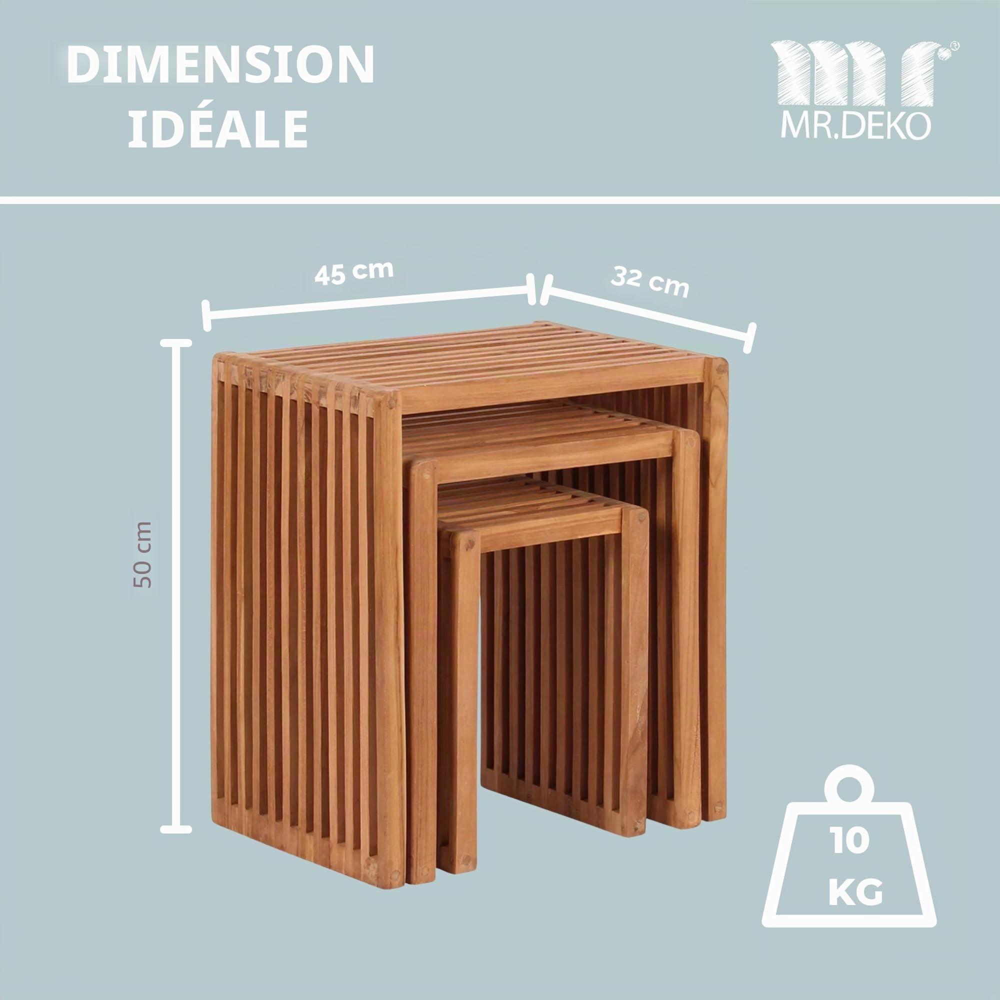 MR. DEKO Table d'appoint en Teck Massif | Table de Jardin extérieure | Mobilier pour terrasse Balcon Jardin | Design Intemporel | Résistant aux intempéries