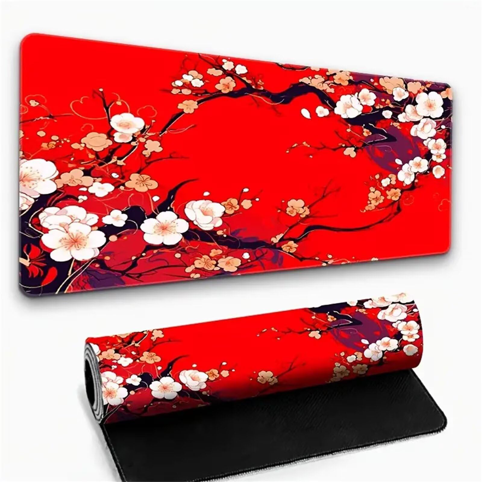 Tappetino per Mouse Gaming XXL 1200x600x2 mm, Mousepad Extra Large da Scrivania con Bordi Cuciti, Tappetino per Tastiera Antiscivolo, Superficie Ottimizzata per Sensori Ottici, Fiori Bianchi