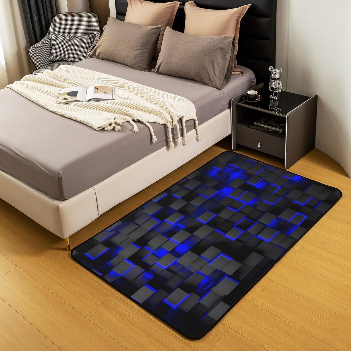 Feelyou Blue and Black Rugs for Living Room Bedroom 5x7 Light Geometric Area Rug for Kids Boys Decor Decorative Carpet Set Modern Style Indoor Floor Mat
