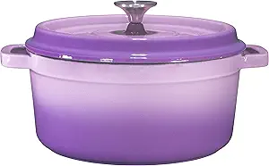 Bruntmor 6.5 Quart Enamel Cast Iron Dutch Oven With Handles And Lid, 6.5 Qt Purple Cast Iron Skillet, Enamel Shallow Cookware Braising Pan For Casserole Dish, Crock Pot Covered With Cast Iron