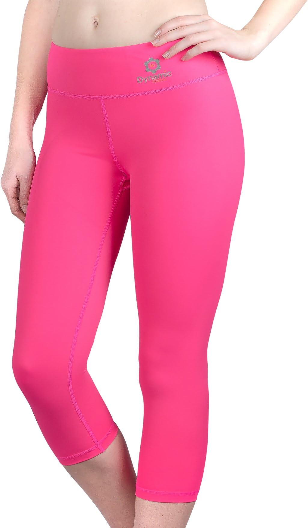 Dynamic Athletica Black Compression Capri Leggings for Women/Slimming Yoga Pants/Tights & Workout Clothes (Medium, Pink)