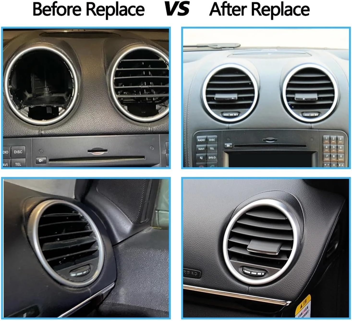 Air Conditioning Vent Car Front Left Right Central Dashboard Vent Grille Panel Cover Fit for Benz W164 ML GL Class ML300 ML450 2005-2012 Ventilation Vent Dashboard(Brown L or R 1pc)