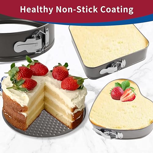 Miniatura 6 de Springform - Juego de 8 moldes para tartas de 9,10 pulgadas, molde redondo para tartas de queso, antiadherentes, moldes para tartas de queso con 100