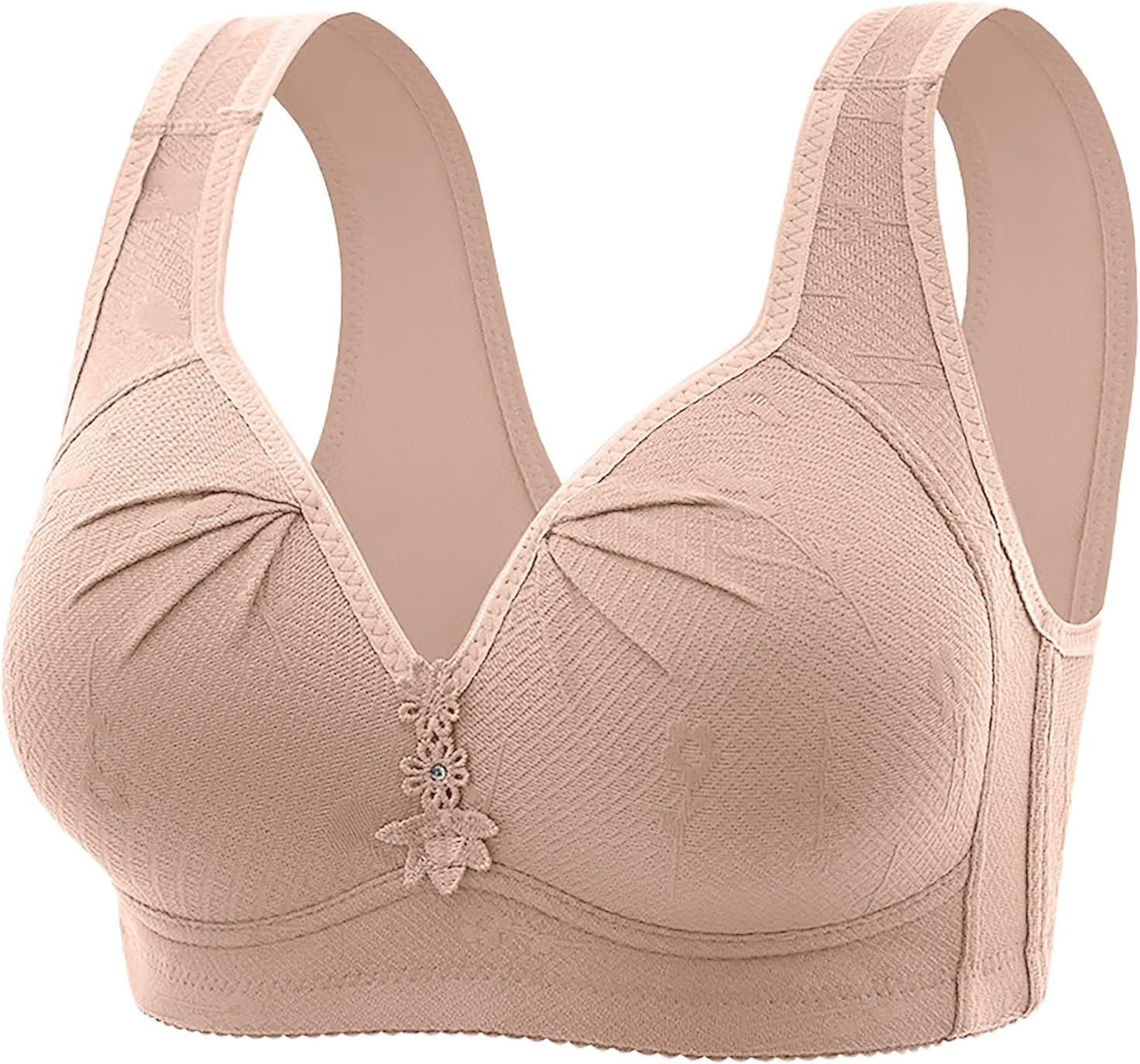 Anti Sagging Breast Bra, Deep V Push Up Bra Full Coverage Non Padded Wireless Minimizer Bra Sleep Bra with Straps Full Coverage Bras Comfortable Wide Back Bra Solid Color Breathable Bra Grey