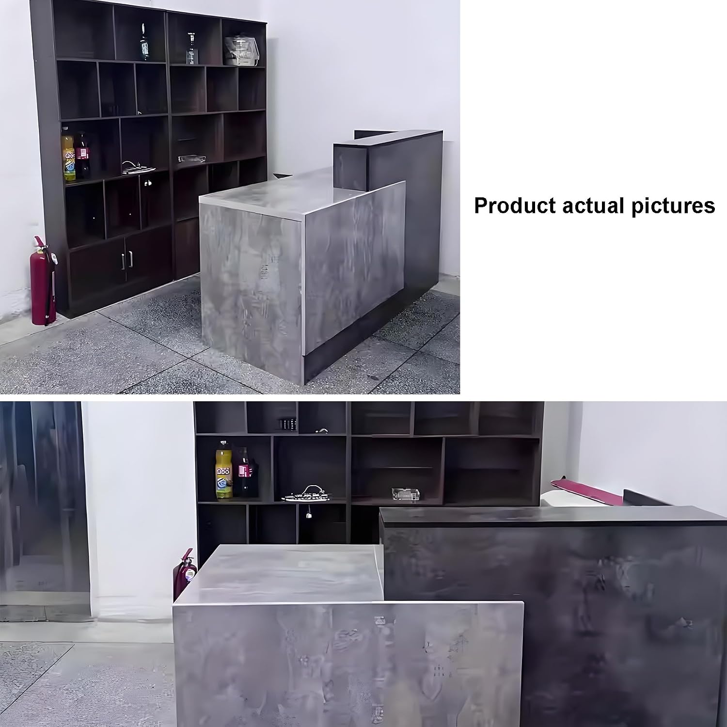 Front Desk, Reception Desk, Retail Counter Reception Counter Table with Drawers, Front Counter for Salon, Lobby, Shop, Office Reception Room(White+Gray Stone R,100cm/39.3in)