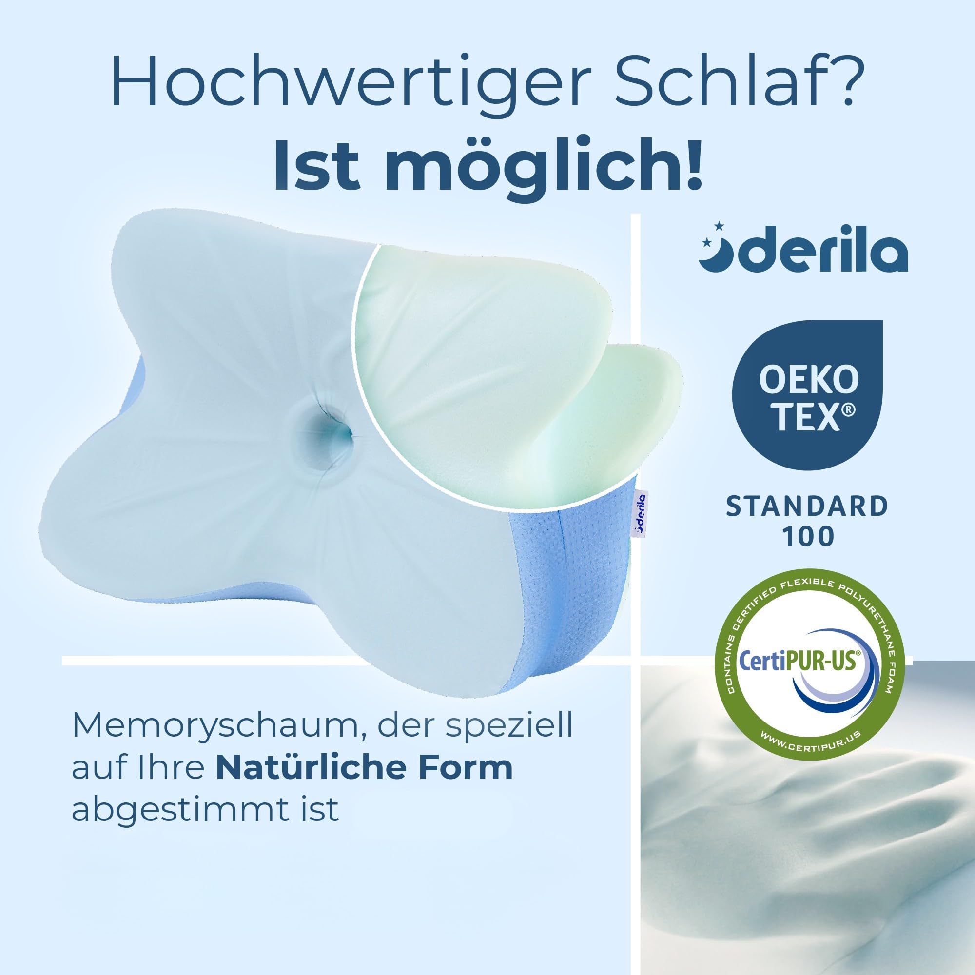 Derila Ergo Kopfkissen Memory Foam Nackenkissen Seitenschläferkissen Schmetterlingskissen 1er Pack