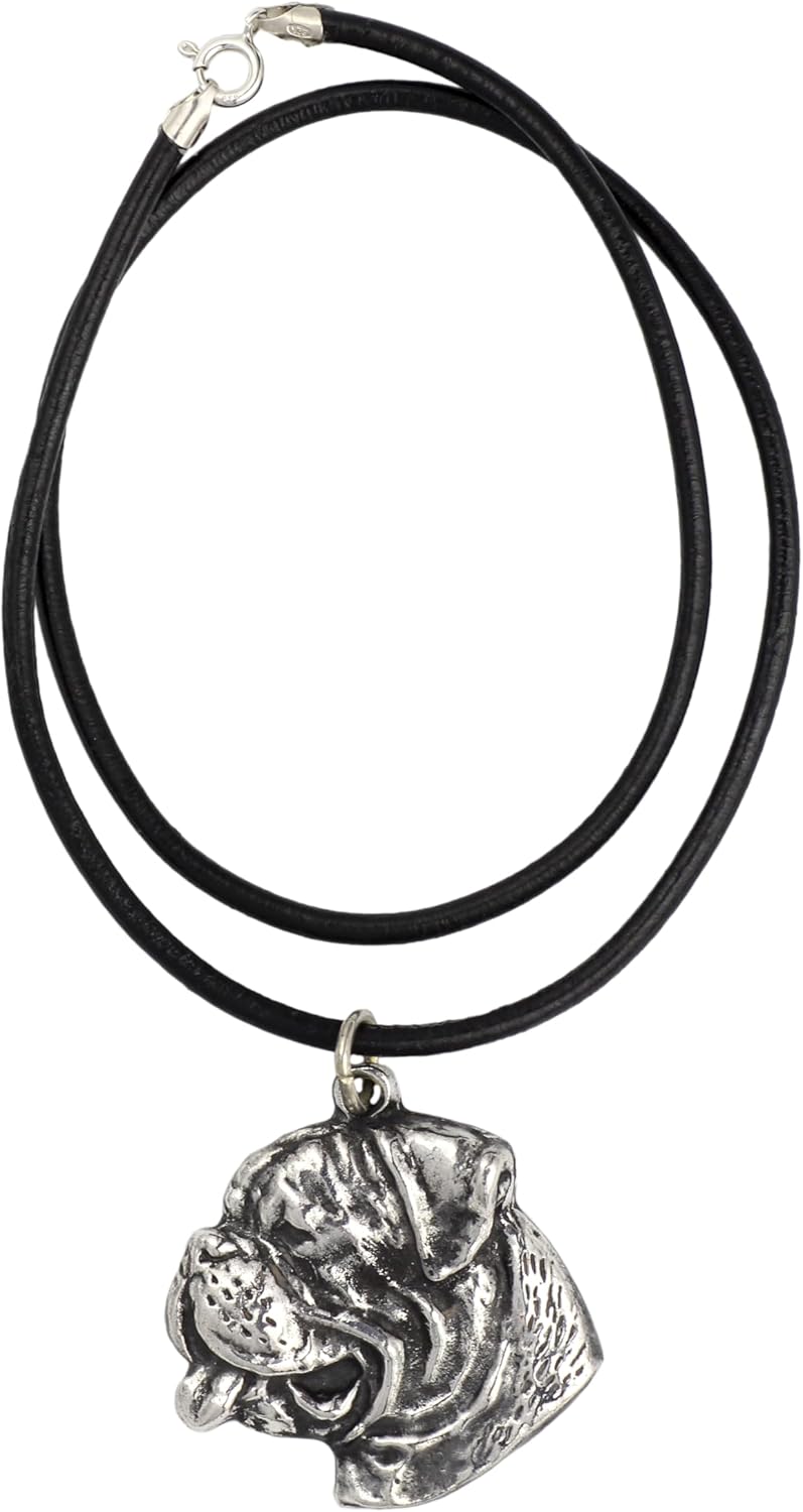Art-Dog Silver-Plated Dog Pendant on a Leather Strap - Dog Necklace from ArtDog Collection – Silver Dog Necklaces for Men and Women – Dog Breeds Jewelry – Rottweiler