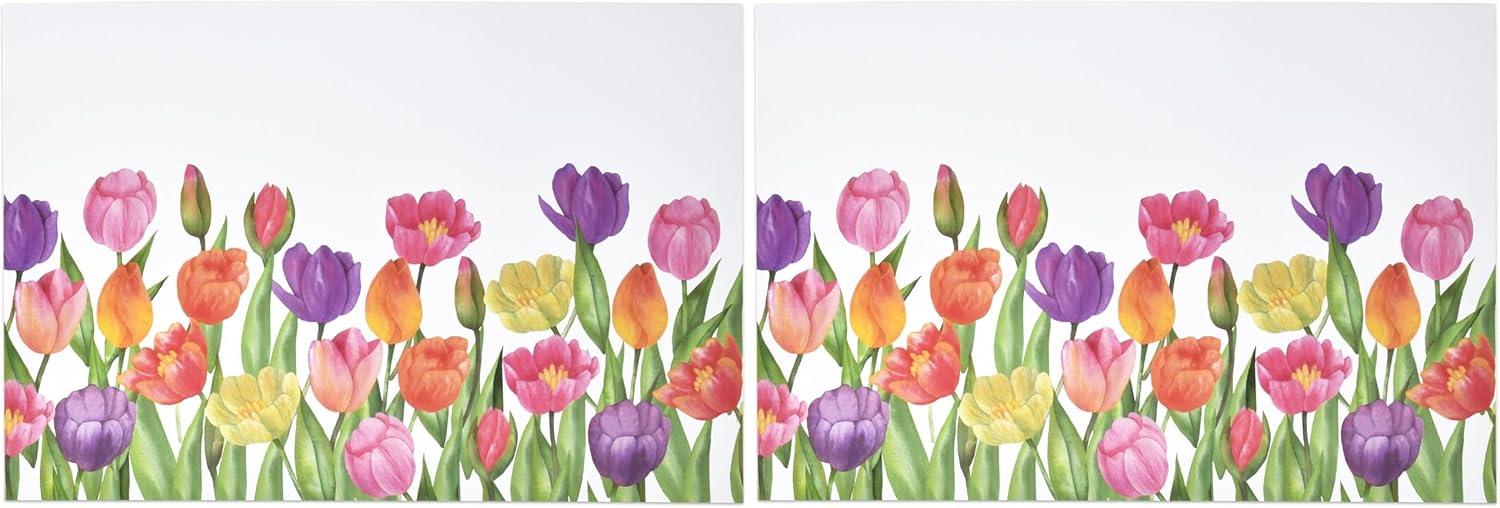 Gift Boutique 50 Pcs Disposable Watercolor Tulip Paper Place Mats, 11" x 17" Rectangle Tulips Flower Coated Placemat for Spring Summer Floral Table Setting Party Supplies (Pack of 2)