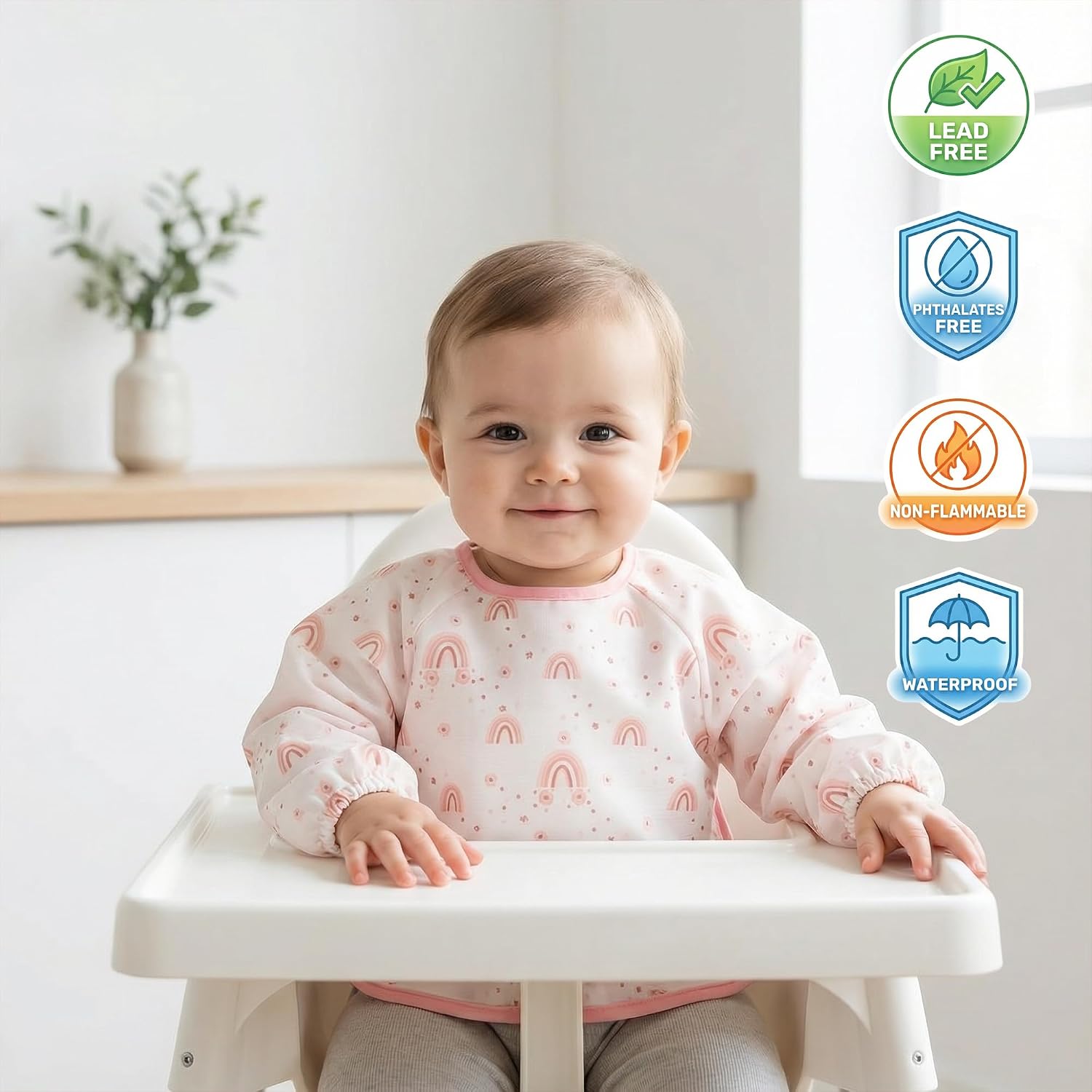 HAMUR HOME Long Sleeve Baby Bib – Waterproof & Mess-Proof Smock for Baby Led Weaning – Machine Washable Lightweight