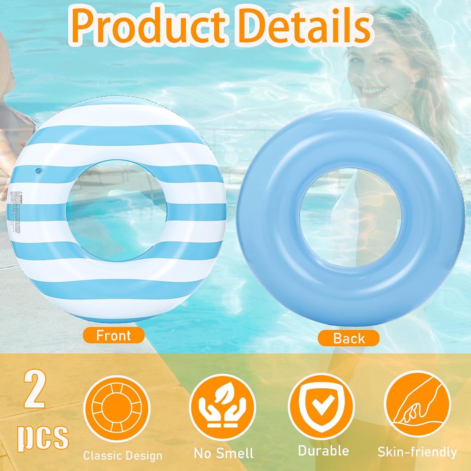 4PCS Pool Floats for Adults Rings Striped Pool Float Large Swim Ring for Adults,35 Inch Classic Striped Pool Inner Tubes for Teens Summer Beach Bachelorette Party