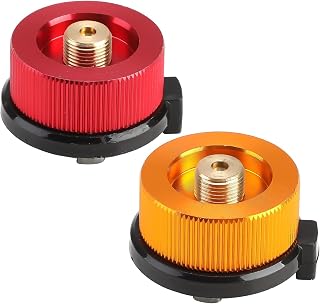 2 Camping Stove Adapter, Gas Bottle Adaptor Portable Gas Adapter Stove Connector Convertor for Outdoor Hiking and Camping Gas Burner Butane Canister to Screw Gas Cartridge (Red & Yellow)