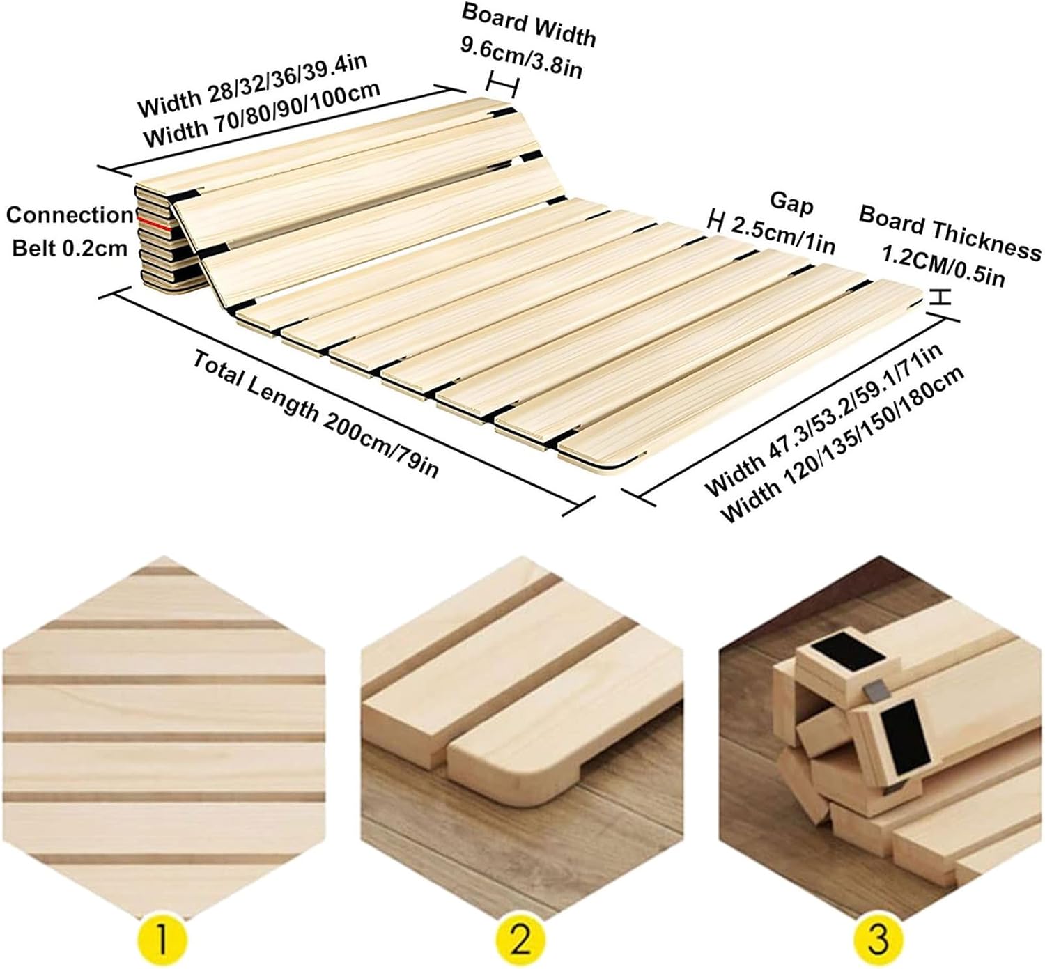 Solid Wood Bed Board Rollable Hard Bed Board Sofa Cushion Support Thicken Wood for Sagging Cushions Extend Life 180×200CM