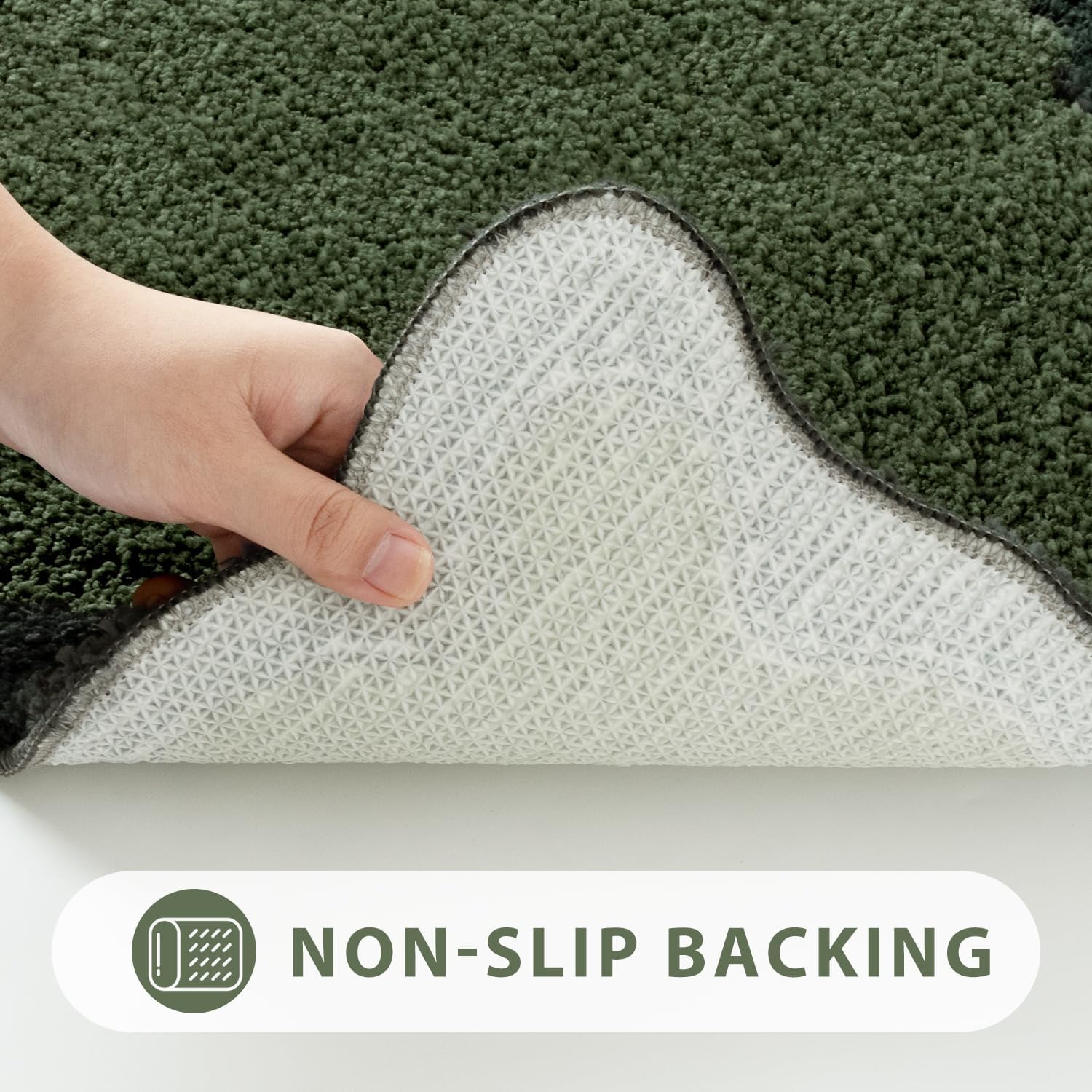 Uphome Scalloped 3 Piece Bathroom Rug Set Green Non-Slip Cute Bath Mat with U-Shaped Contour Quick Dry Absorbent Plush Microfiber Toilet Mat Modern Machine Washable Fun Floor Mats for Sink Tub Shower