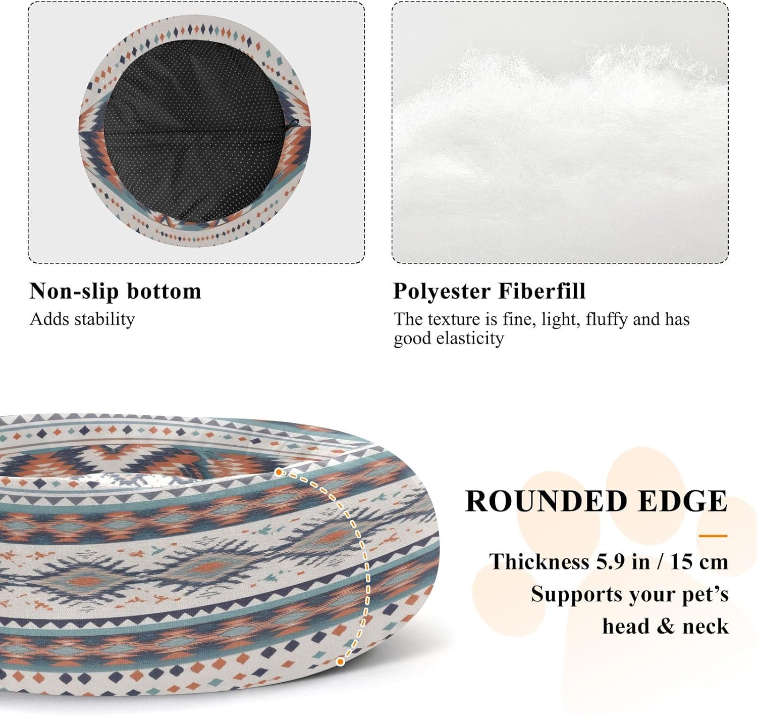 Dog Bed Ultra Soft Fluffy Comfortable Cat Bed, Aztec Pattern Washable Dog Beds Anti-Slip Round Pet Beds for Medium Dogs