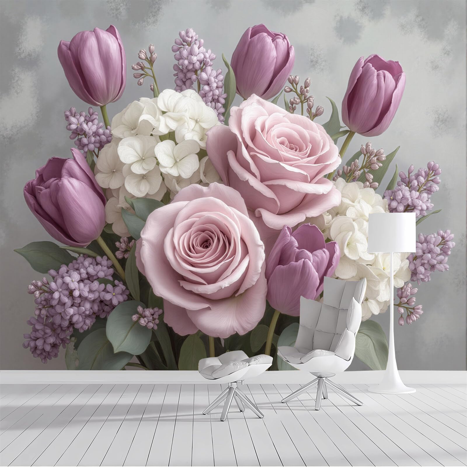 Ilustración de textura murales de flores 3D en blanco y rosa de alta definición