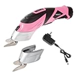 Cordless Electric Scissors with Two Blades – Fabric, Leather, Carpet, Cardboard and Box Cutter – 3.6V Lithium-Ion Rechargeable Battery by Stalwart (Pink)