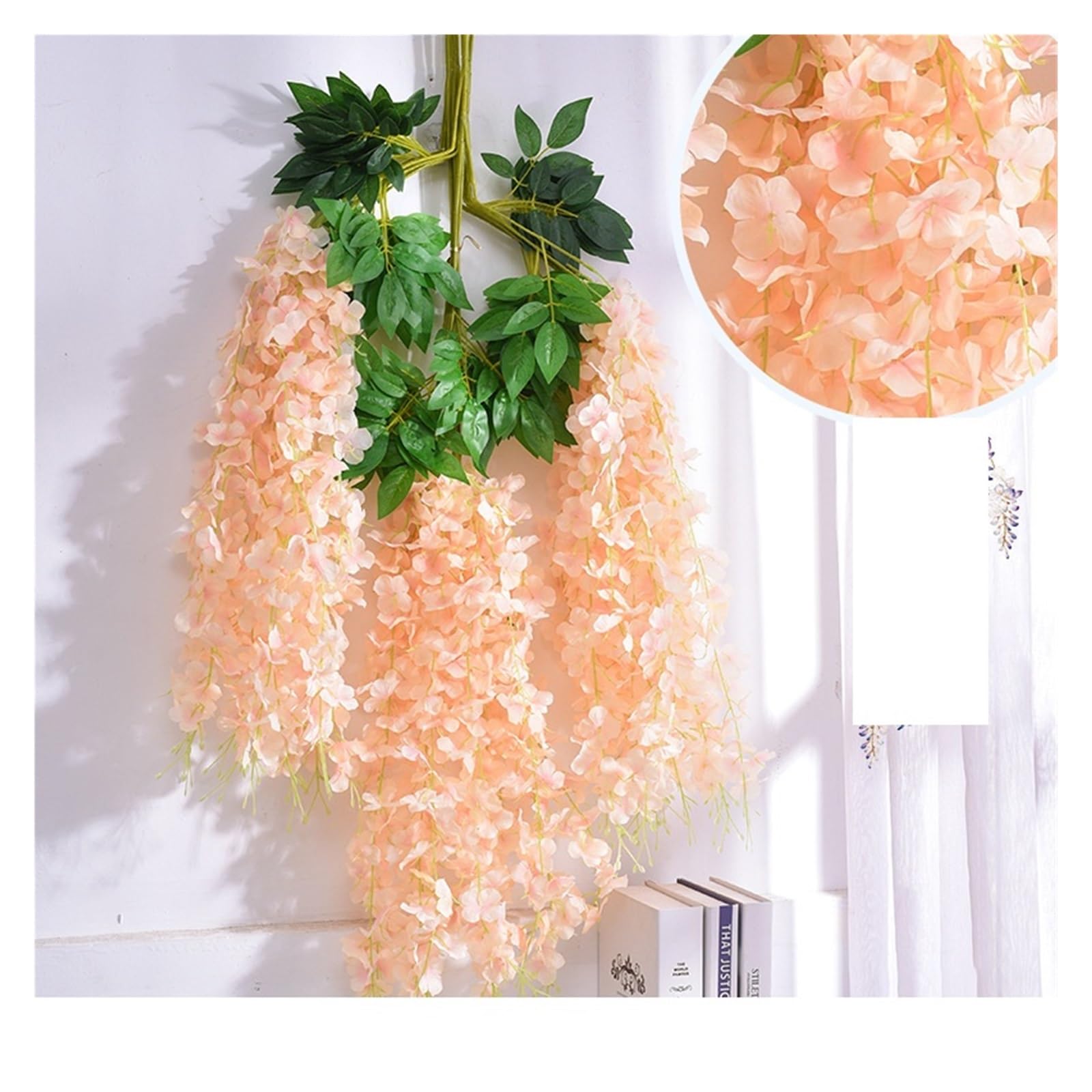 Artificial Flower Vine 12pcs Wisteria Artificial Flowers Vine Wreath Wedding Arch Decoration Leaf Rattan Trailing Silk Flower Ivy Wall Decor(Champagne)