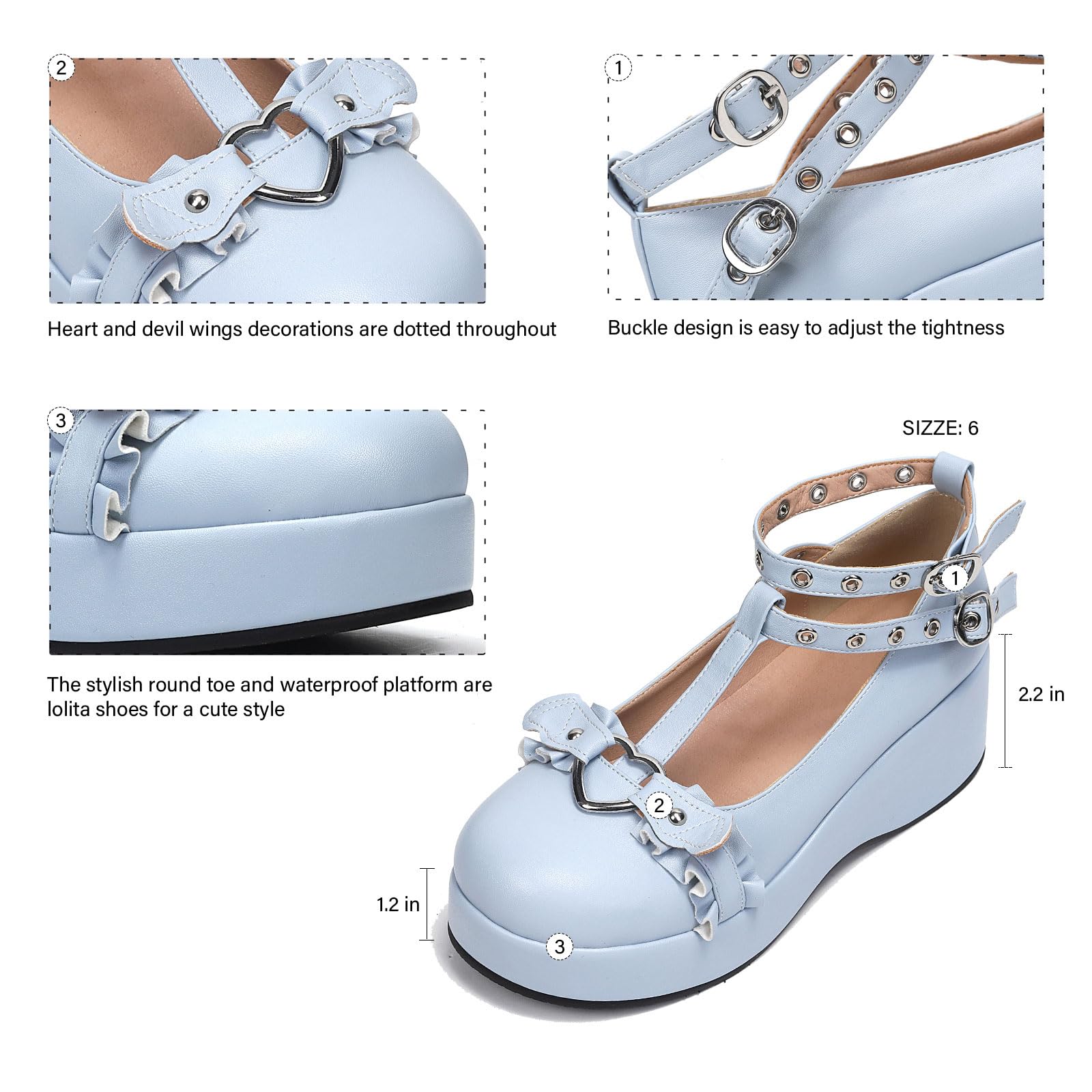 BYOMIGY Mary Jane Shoes Women Goth Platform Heels Chunky Heel Pumps with Ankle Strap Wedge Heels for Women: 10 A4-blue#1