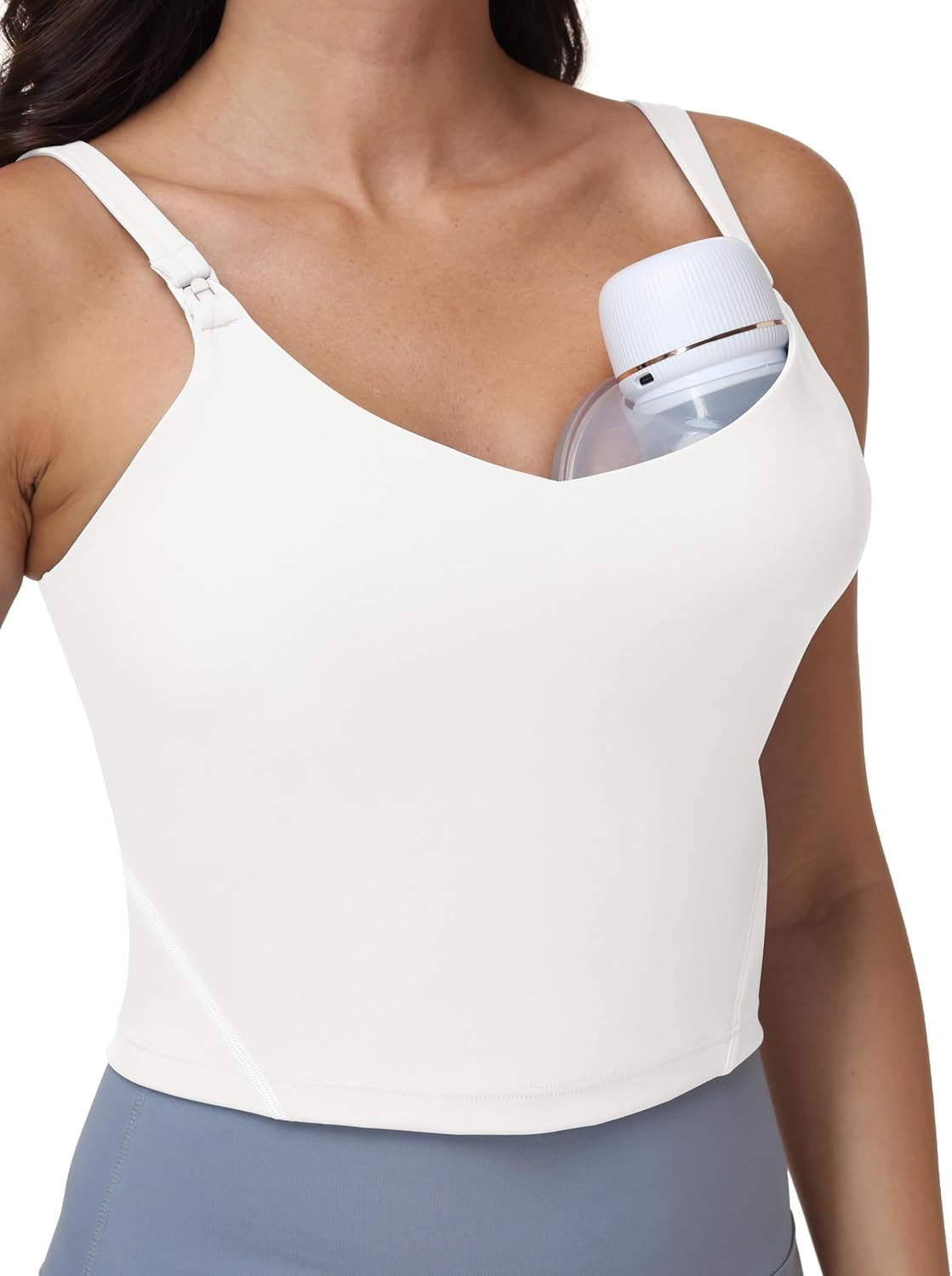 Nursing Tank Tops for Breastfeeding Nursing Cami U Back Longline Nursing Sports Bra Workout Crop Top with Built in Bra