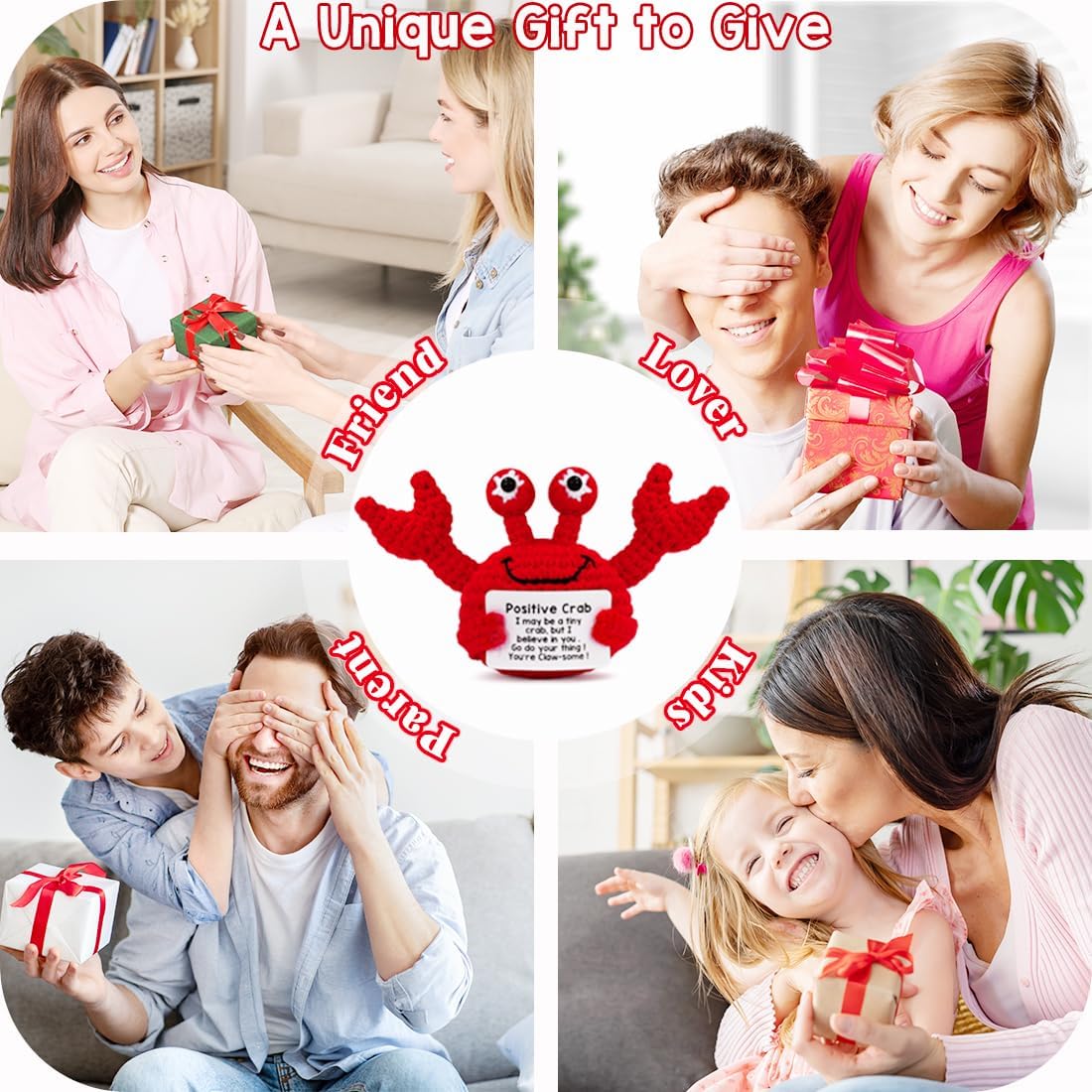 Positive Crab Crochet Birthday Gifts for Women Men Best Friend Teacher Coworker Nurse Mom Dad Handmade Emotional Inspirational Support Nuggets Christmas Small Gifts - Image 6