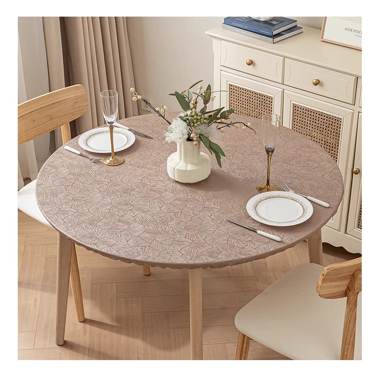 CIEEIN CIEHT Polyester Tablecloths Table cloth Tablecover Home Hotel Restaurant Party Waterproof Oilproof Table Covers Brown Round 120cm