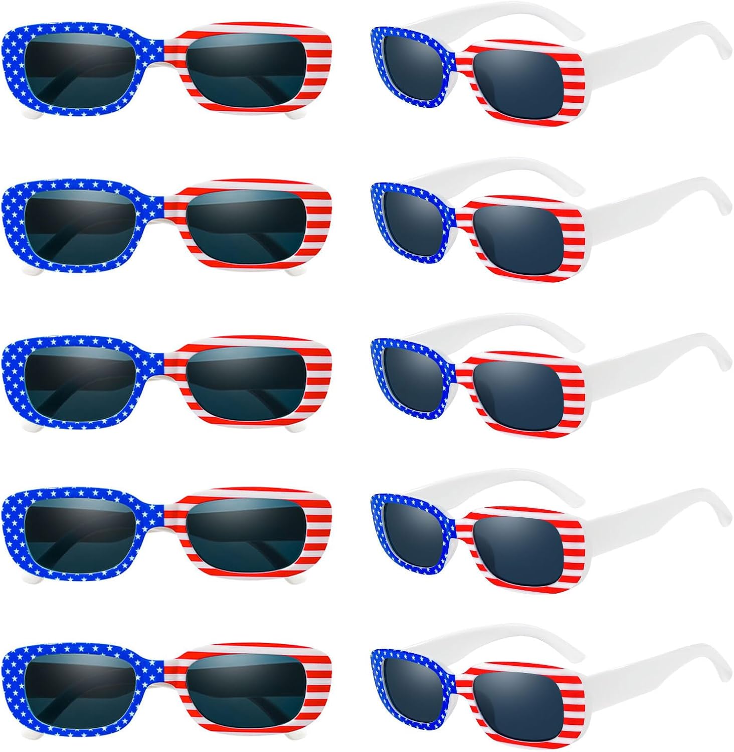 10 Pack 4th of July Rectangle Sunglasses for Women Bulk, 4th of July Sunglasses Independence Day Party Favors Glasses Flag-a