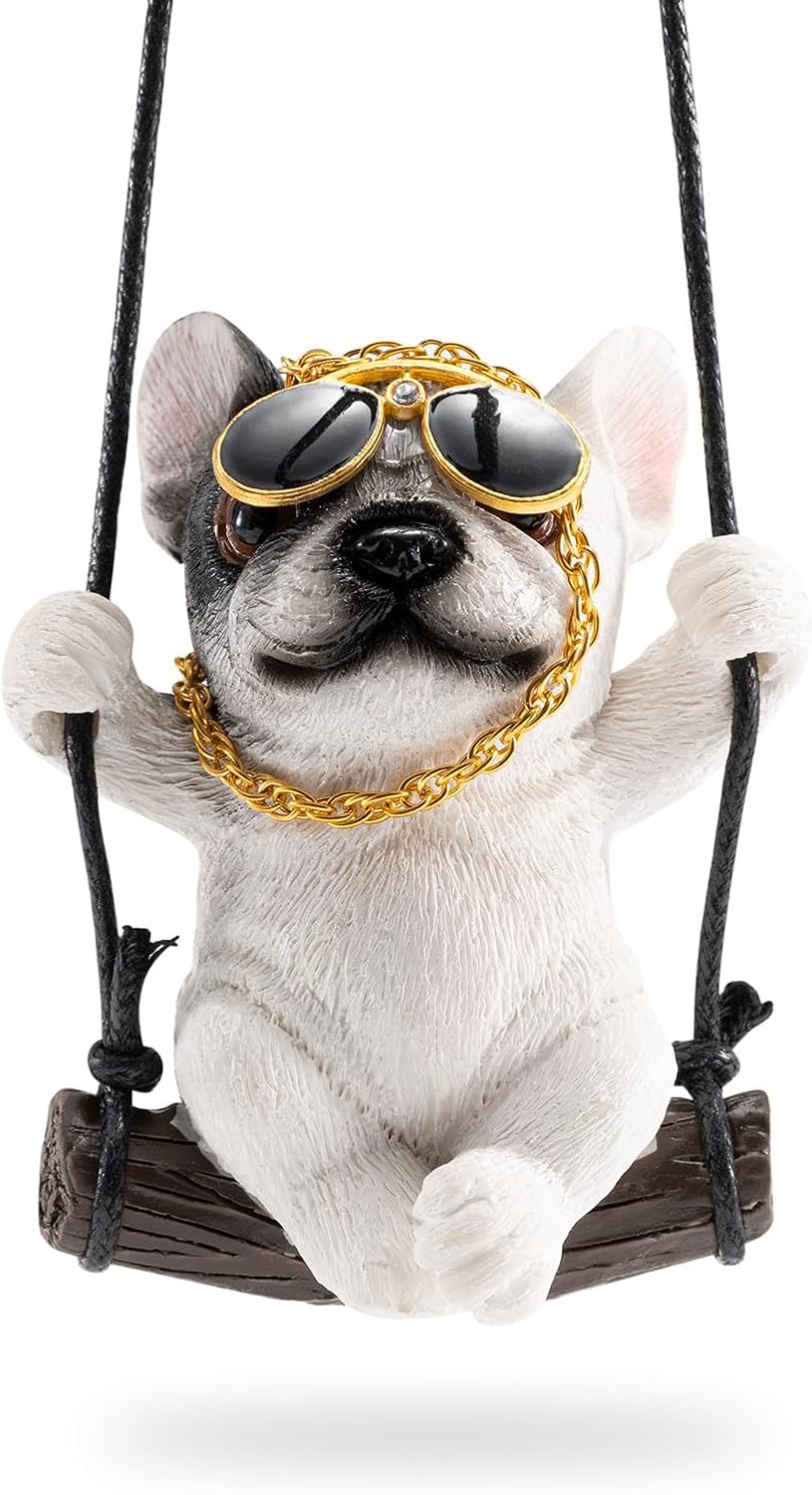 White French Bulldog Car Mirror Hanging Ornament