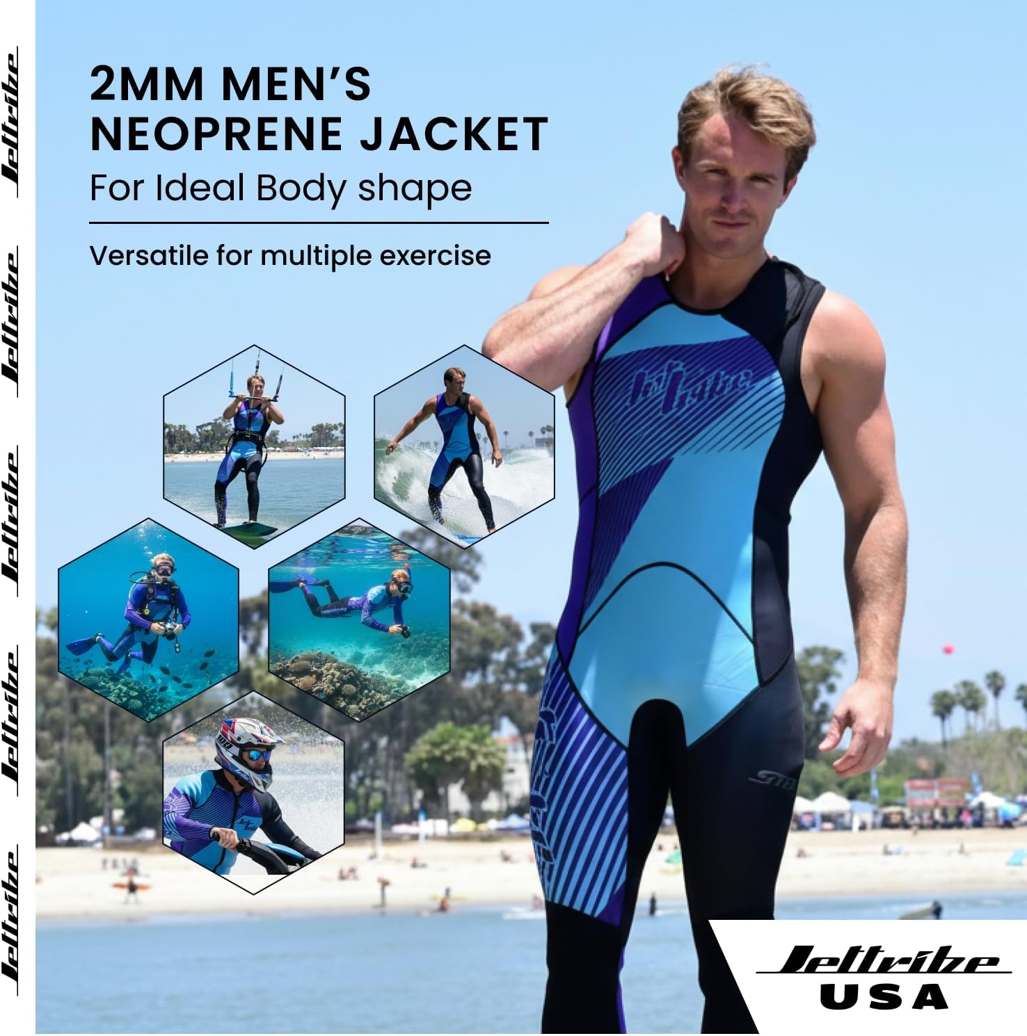 Neoprene Jet Ski Wetsuit | Jettribe Hyper Series | 2 Piece Set | 2.5mm Sleeveless John & Jacket | Reinforced Knee Panels