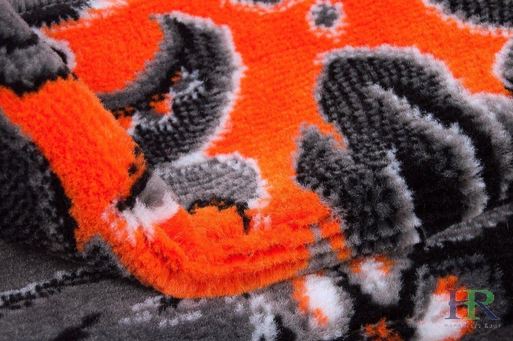 HR Electric Orange/Grey/Silver/Black/Abstract Area Rug Modern Contemporary Flower/Swirls Pattern