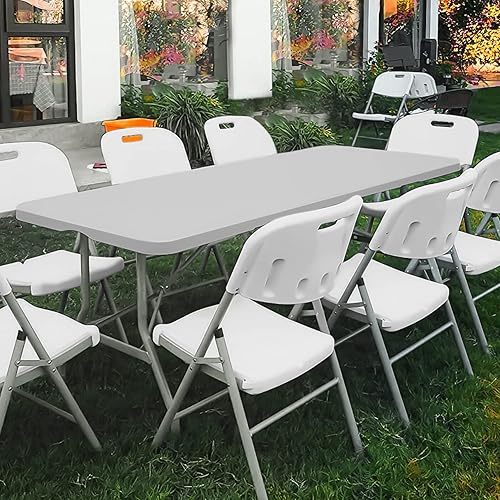 Vista 11 de MoNiBloom Mesa plegable de 6 pies, mesas de comedor de plástico portátiles resistentes plegables por la mitad, escritorio para interiores y Negro