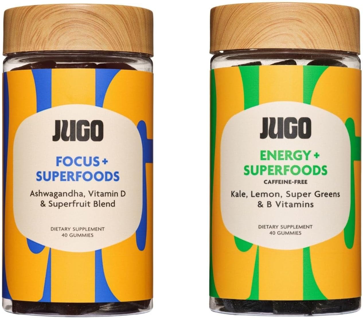 JUGO Focus + Energy Gummies Bundle – Plant-Based Superfoods with Ashwagandha, Vitamin B12 & Supergreens – Caffeine-Free Focus & Daily Energy Support