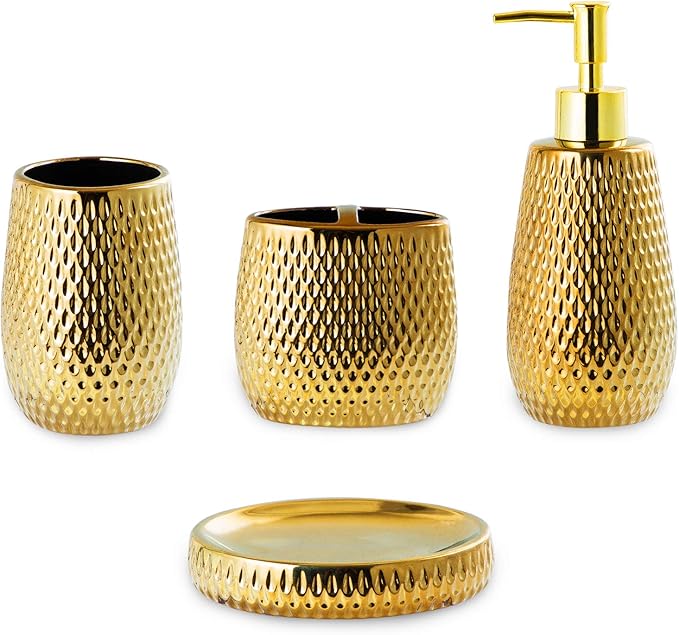 Gold Bathroom Accessory Set 4 Piece