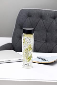 Built Tiempo Insulated Glass Water Bottle, BPA Free Borosilicate Glass/Stainless Steel Flask, Midnight Blue, 450ml