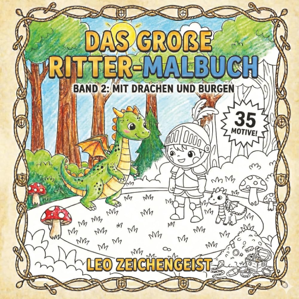 DAS GROßE RITTER-MALBUCH: BAND 2: MIT DRACHEN UND BURGEN, Format 21,6 x 21,6 cm